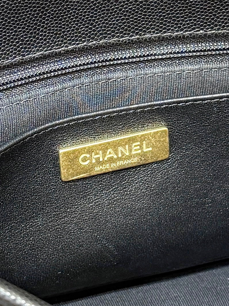 Chanel 2025 Four-Leaf Clover Bag 25cm Black Gold Caviar Leather 342125