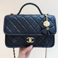 Chanel 2025 Four-Leaf Clover Bag 25cm Black Gold Caviar Leather 342125