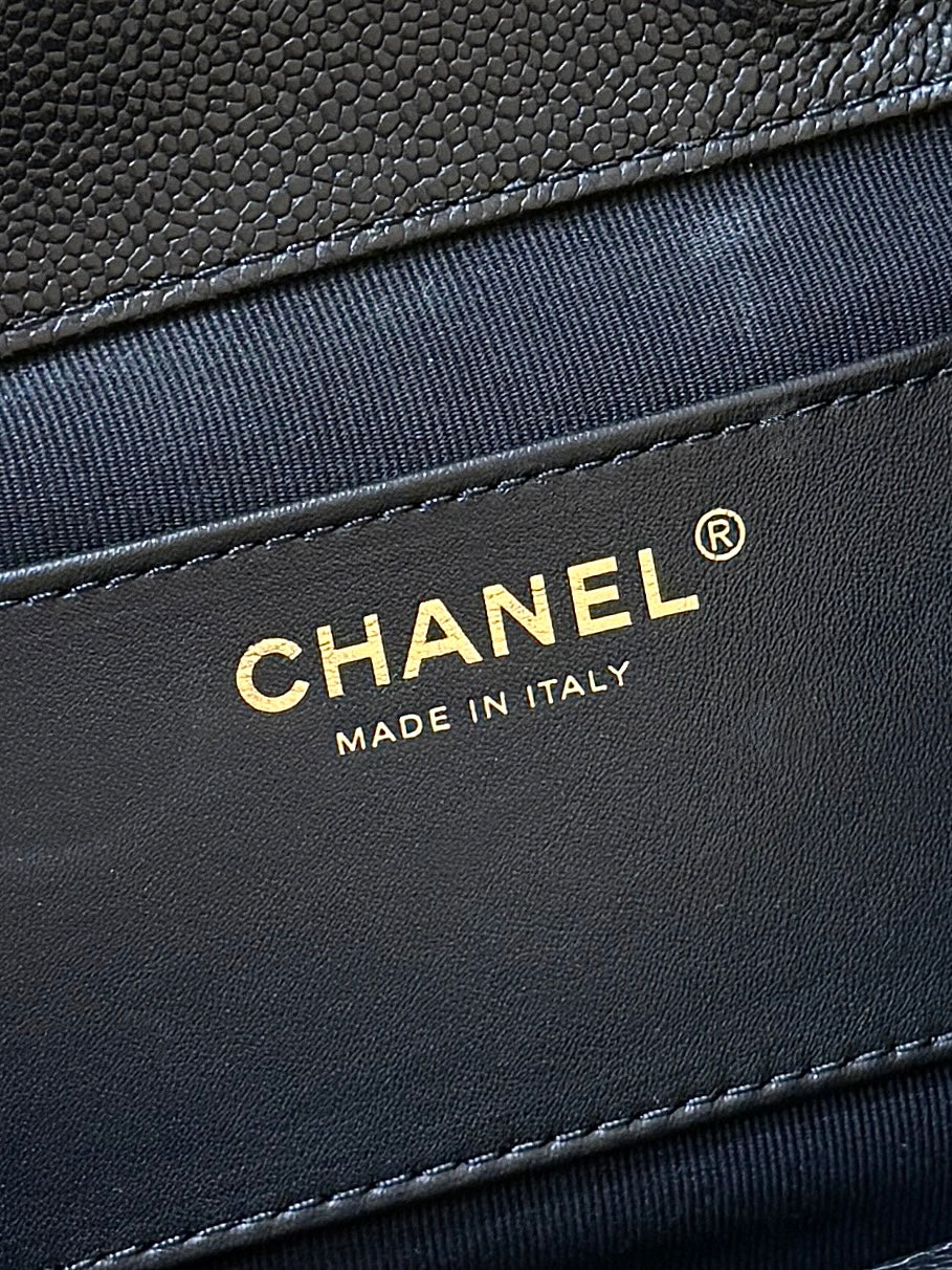 Chanel 2025 Affinity Backpack Black Gold Caviar Leather 343094