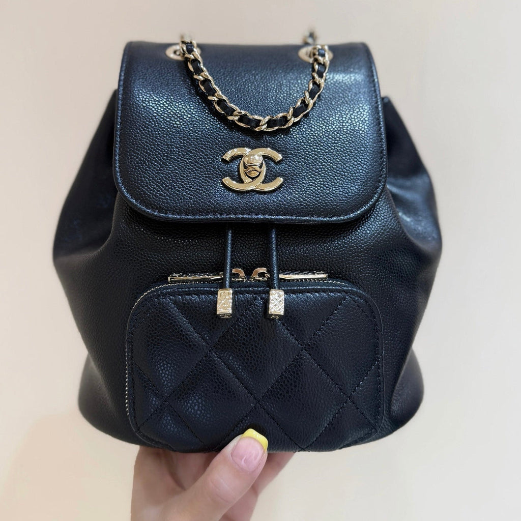 Chanel 2025 Affinity Backpack Black Gold Caviar Leather 343094