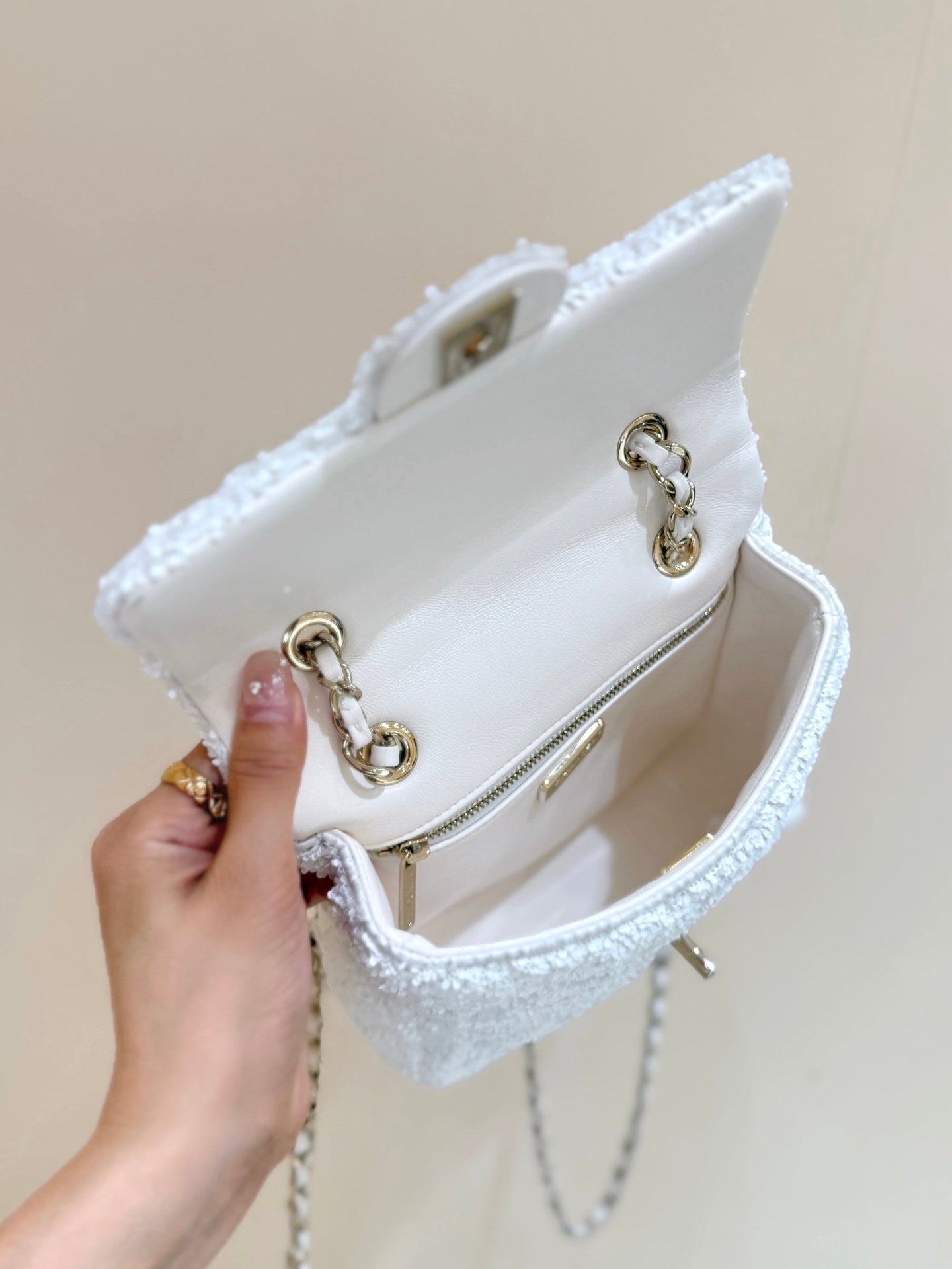 Chanel 2025 Backpack White Sequin Lambskin 346043