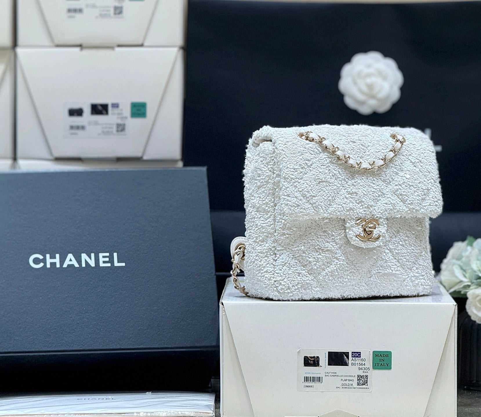 Chanel 2025 Backpack White Sequin Lambskin 346043