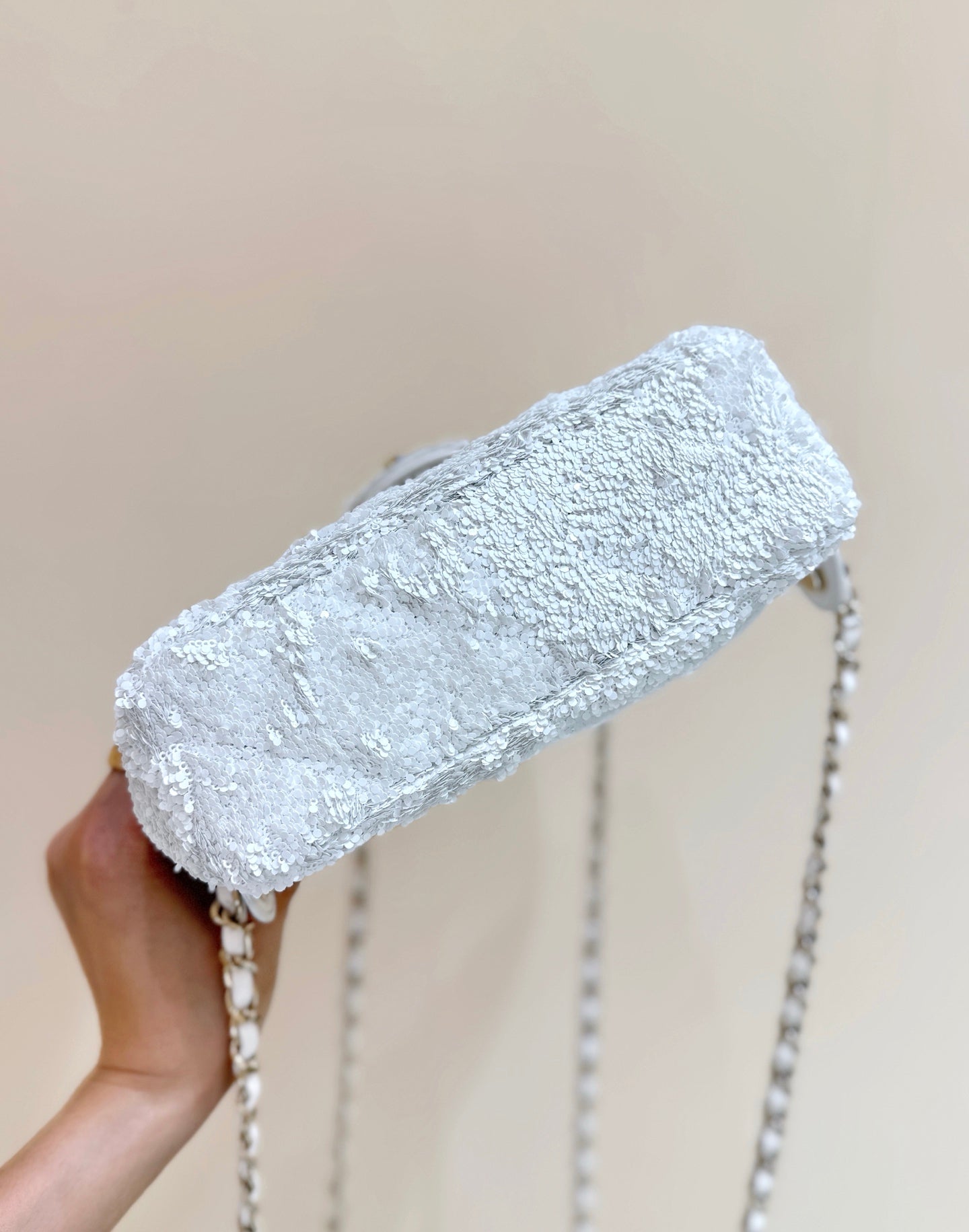 Chanel 2025 Backpack White Sequin Lambskin 346043