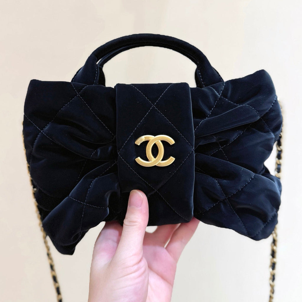 Chanel 2025 Bow Bag 26cm Black Velvet 346049