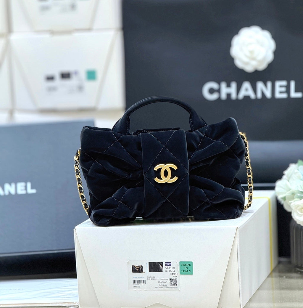 Chanel 2025 Bow Bag 26cm Black Velvet 346049