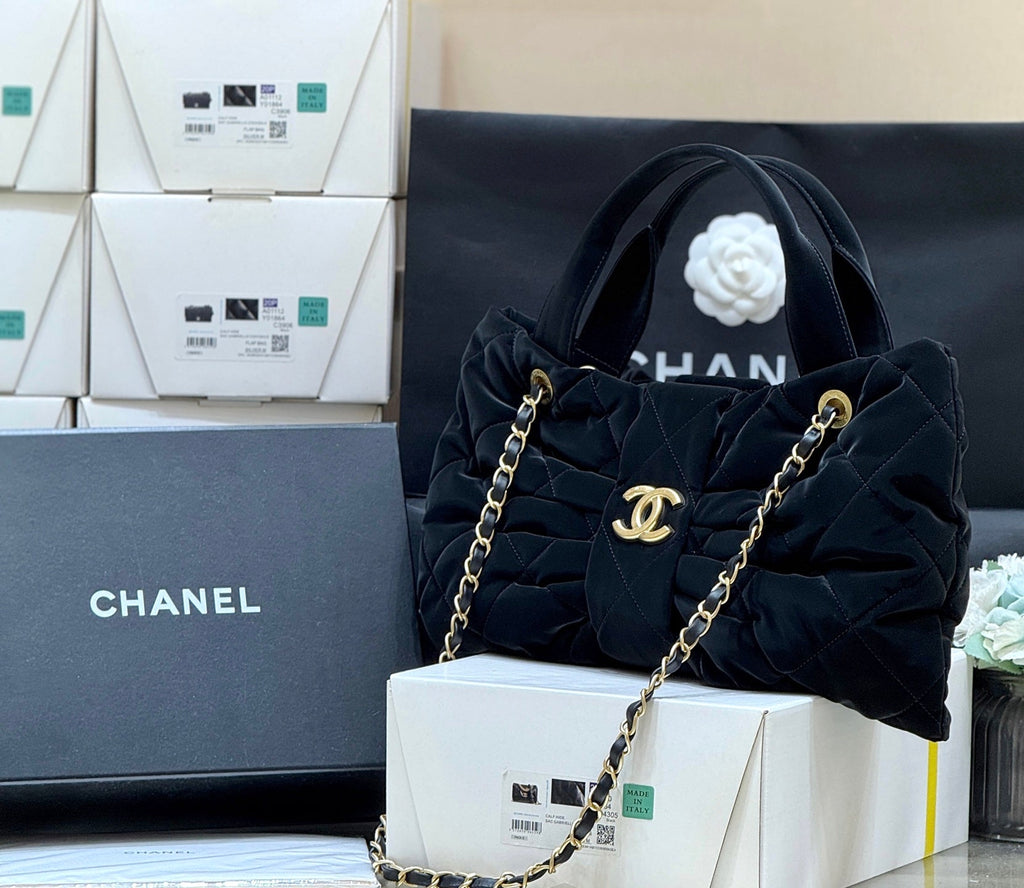 Chanel 2025 Bow Bag 38cm Black Velvet 346058