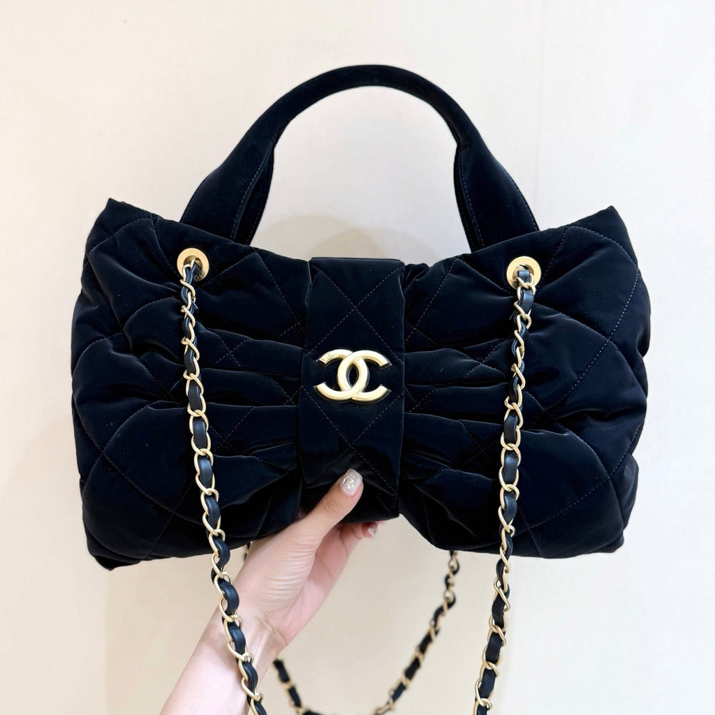Chanel 2025 Bow Bag 38cm Black Velvet 346058