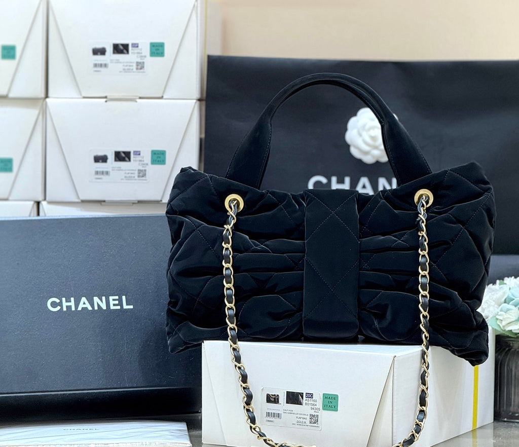 Chanel 2025 Bow Bag 38cm Black Velvet 346058
