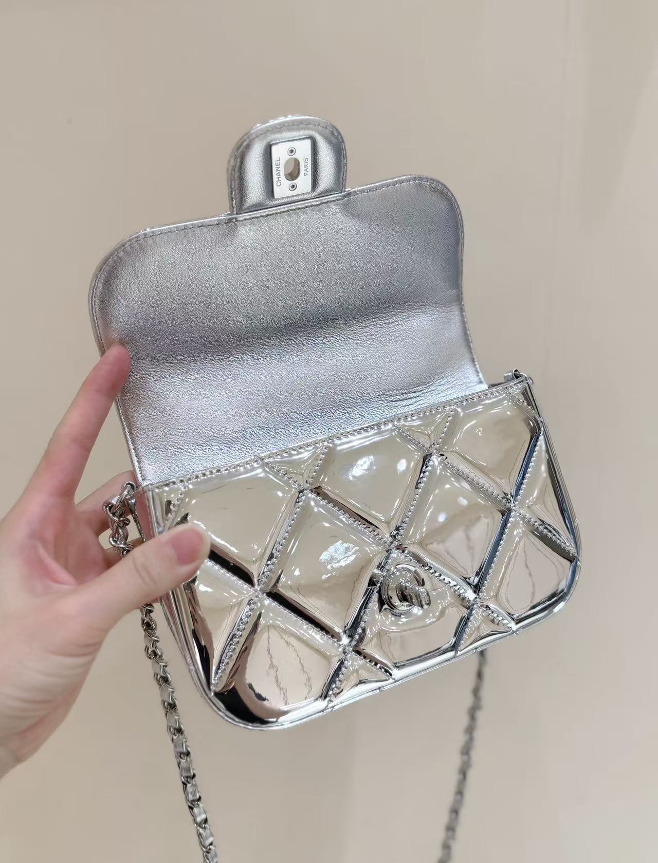 Chanel 2025 Bag Silver Shine Calfskin 345983