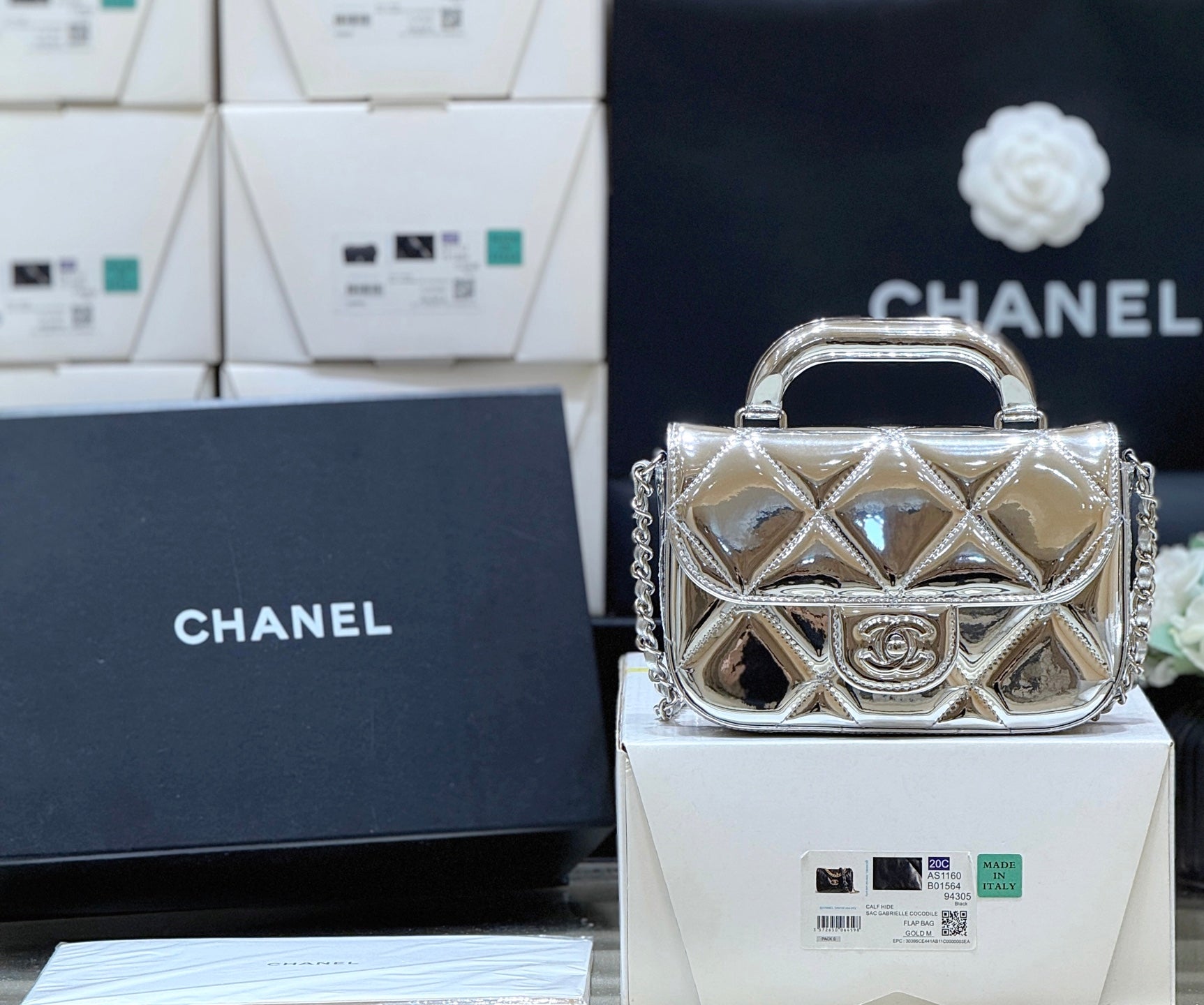 Chanel 2025 Bag Silver Shine Calfskin 345983