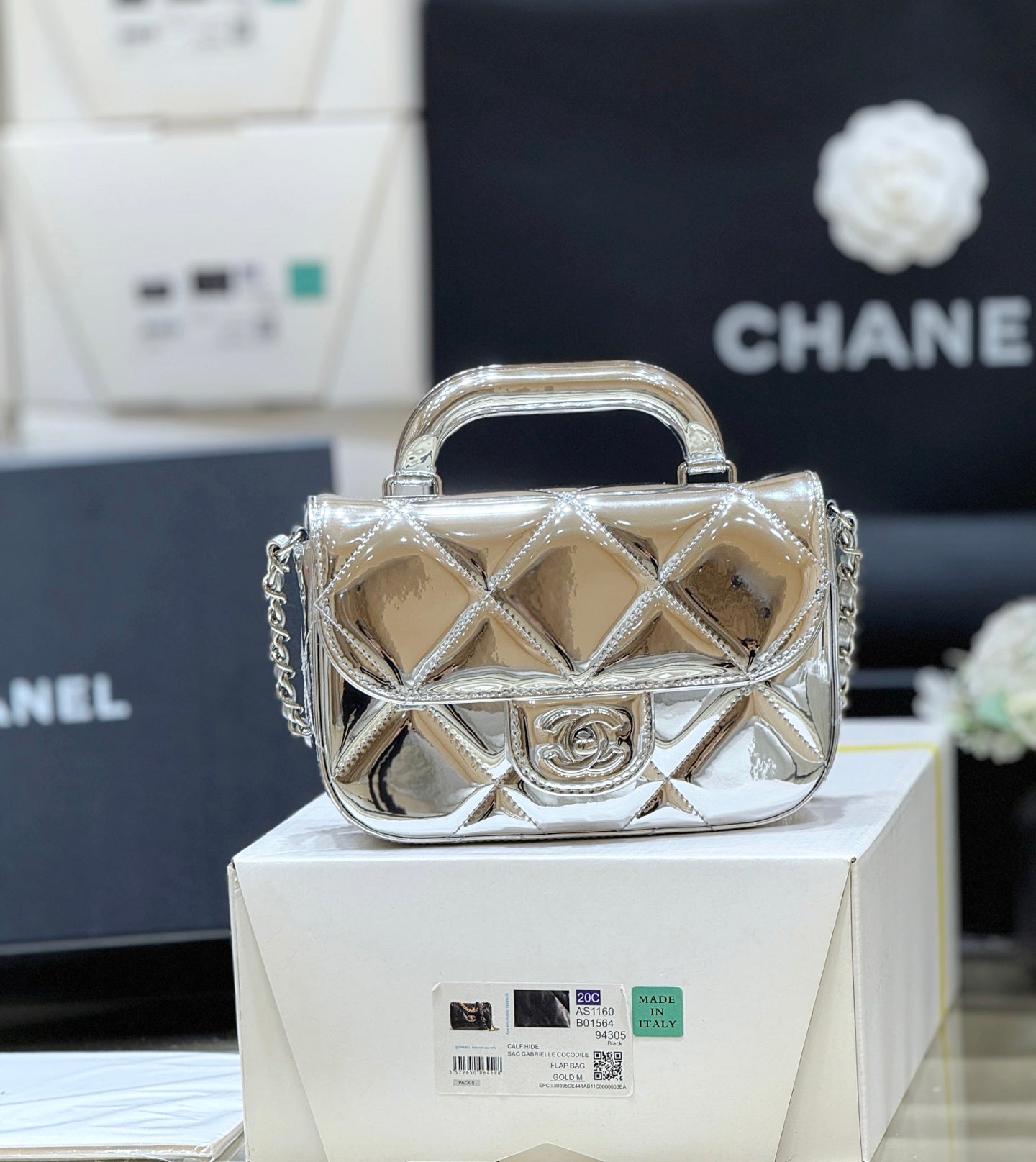 Chanel 2025 Bag Silver Shine Calfskin 345983