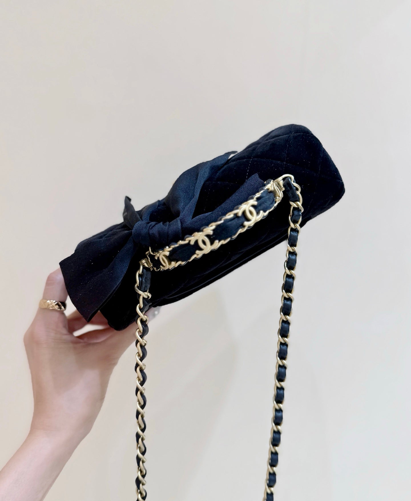 Chanel 2025 Flap Bag With Bow cm Black Velvet 345991