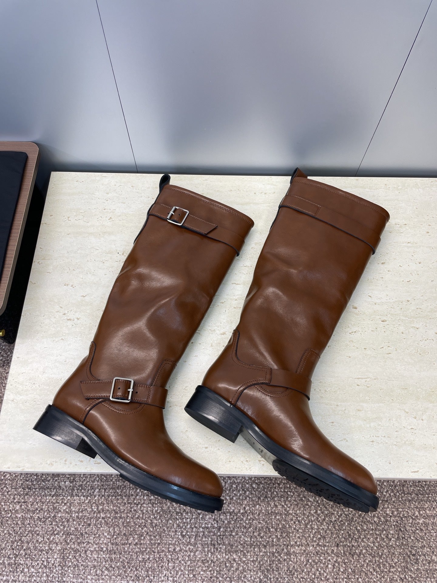 YSL 2025 Knee-High Boot Brown Calfskin 574006