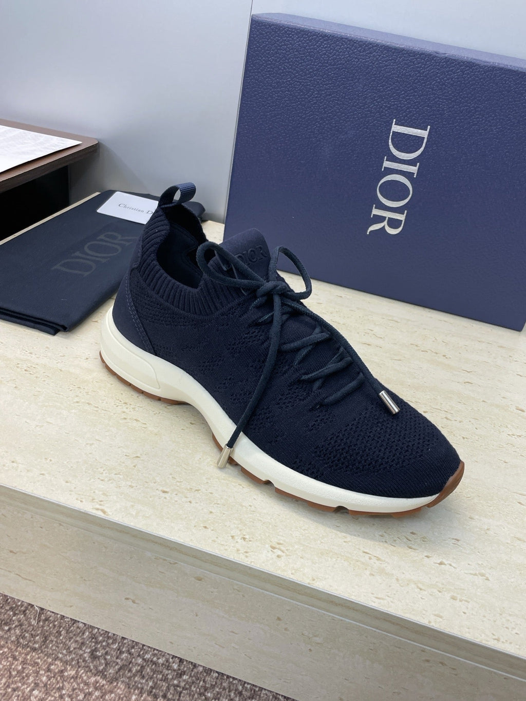 CD B80 Lounge Sneaker Dark Navy Blue Cannage Cashmere Wool 551441