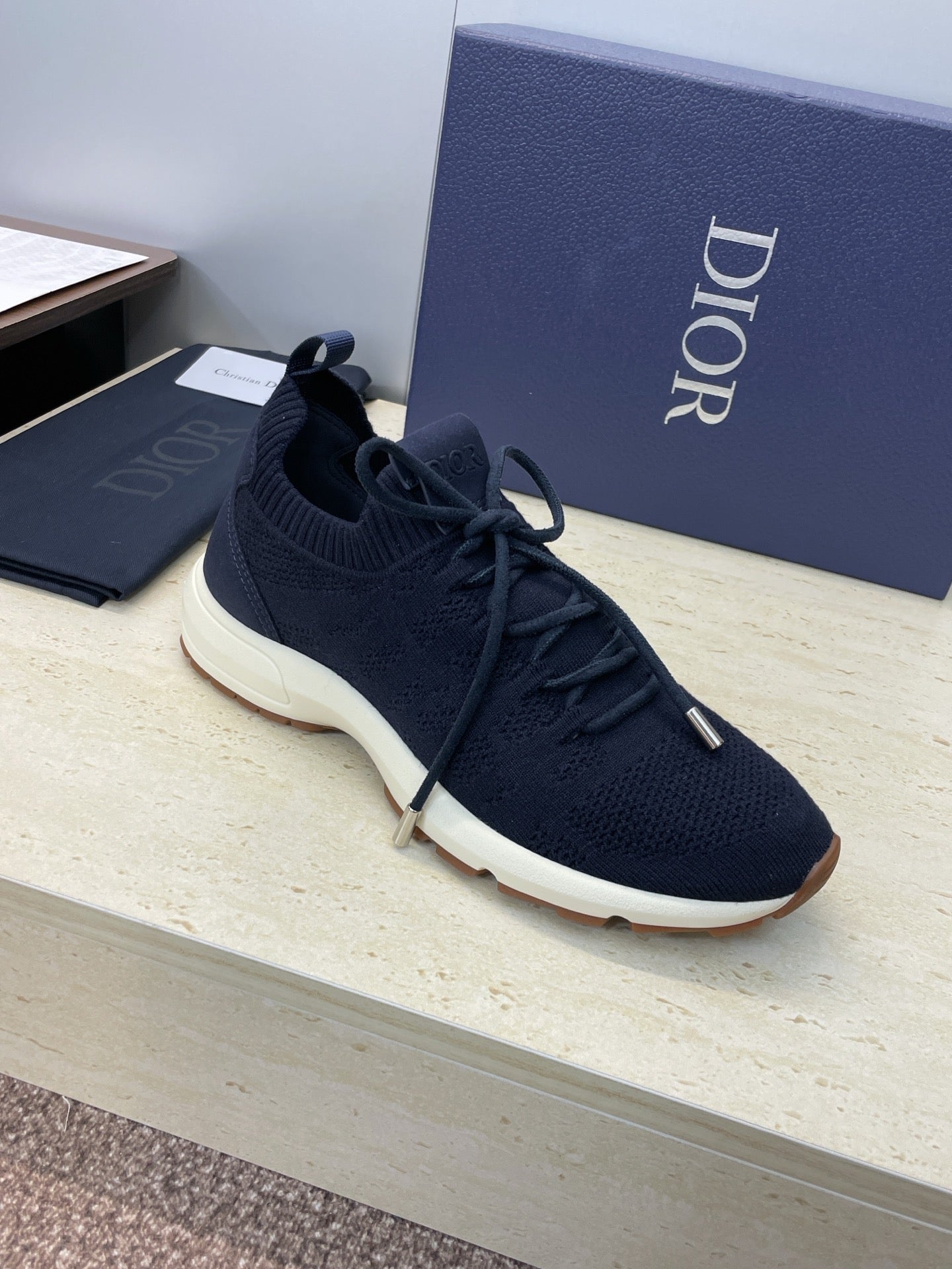 CD B80 Lounge Sneaker Dark Navy Blue Cannage Cashmere Wool 551441