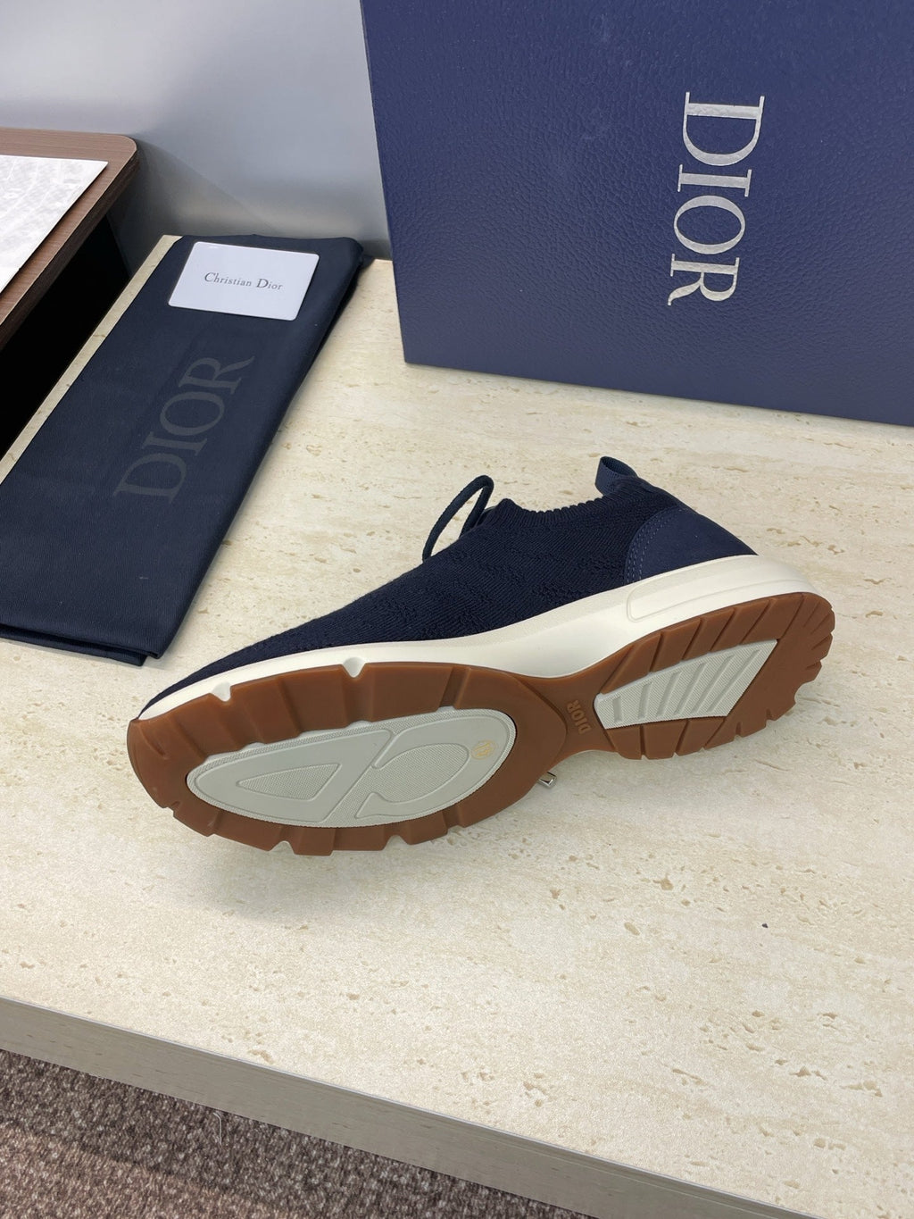 CD B80 Lounge Sneaker Dark Navy Blue Cannage Cashmere Wool 551441