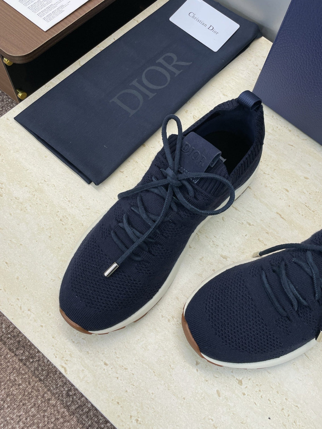 CD B80 Lounge Sneaker Dark Navy Blue Cannage Cashmere Wool 551441