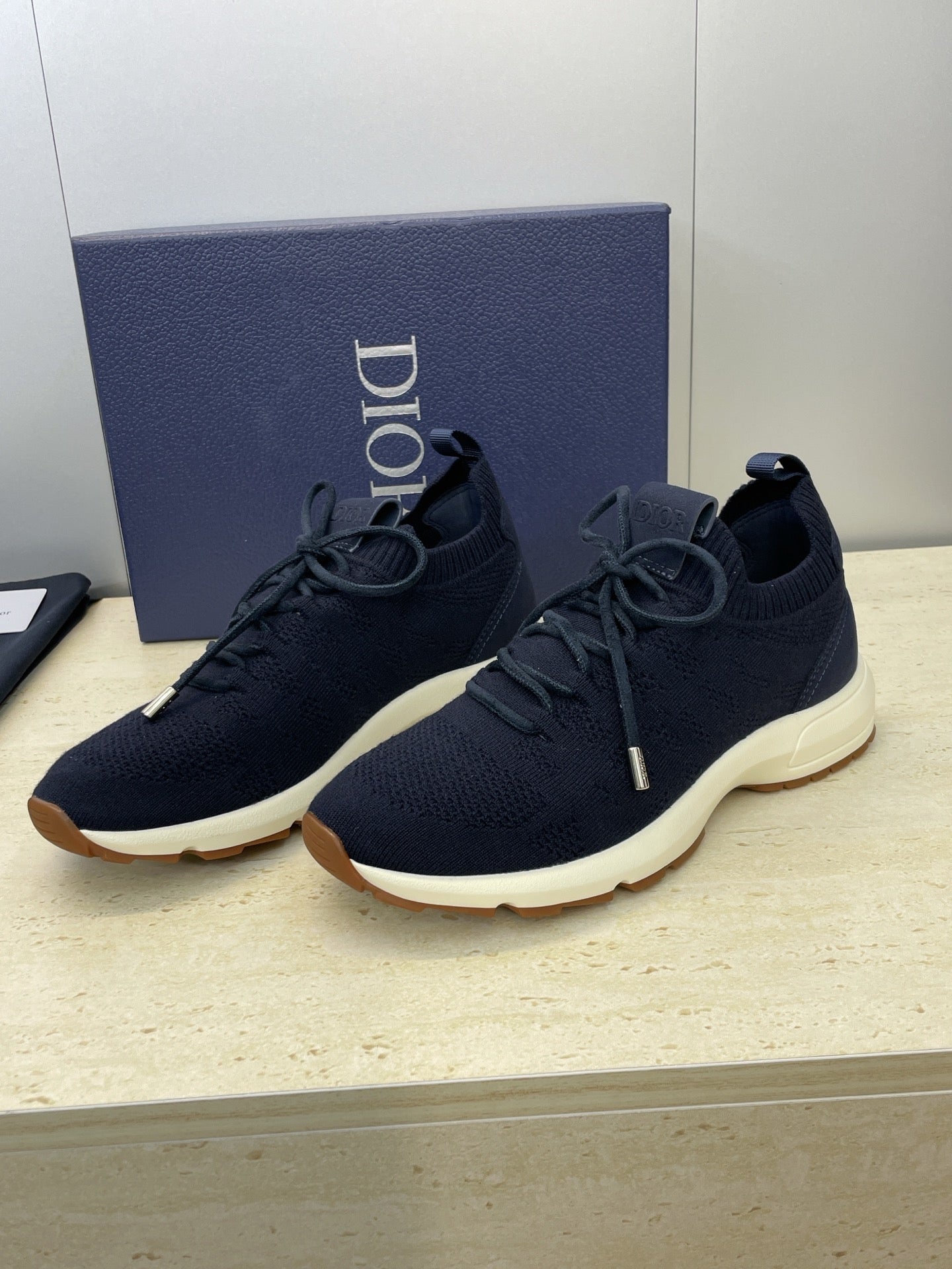 CD B80 Lounge Sneaker Dark Navy Blue Cannage Cashmere Wool 551441