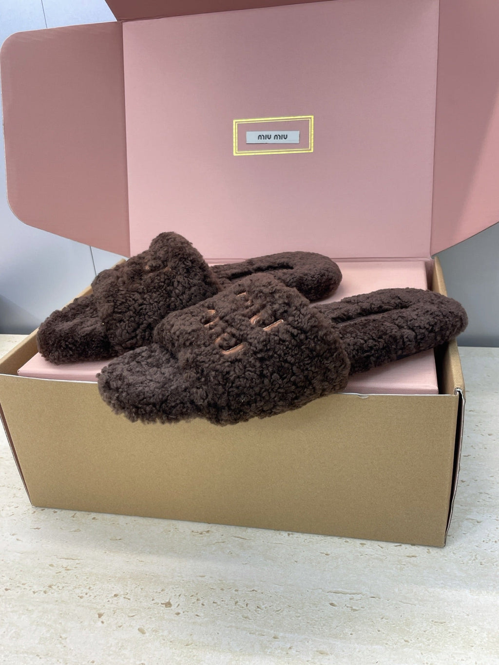 Miumiu 25 Slipper Dark Brown Wool 551699