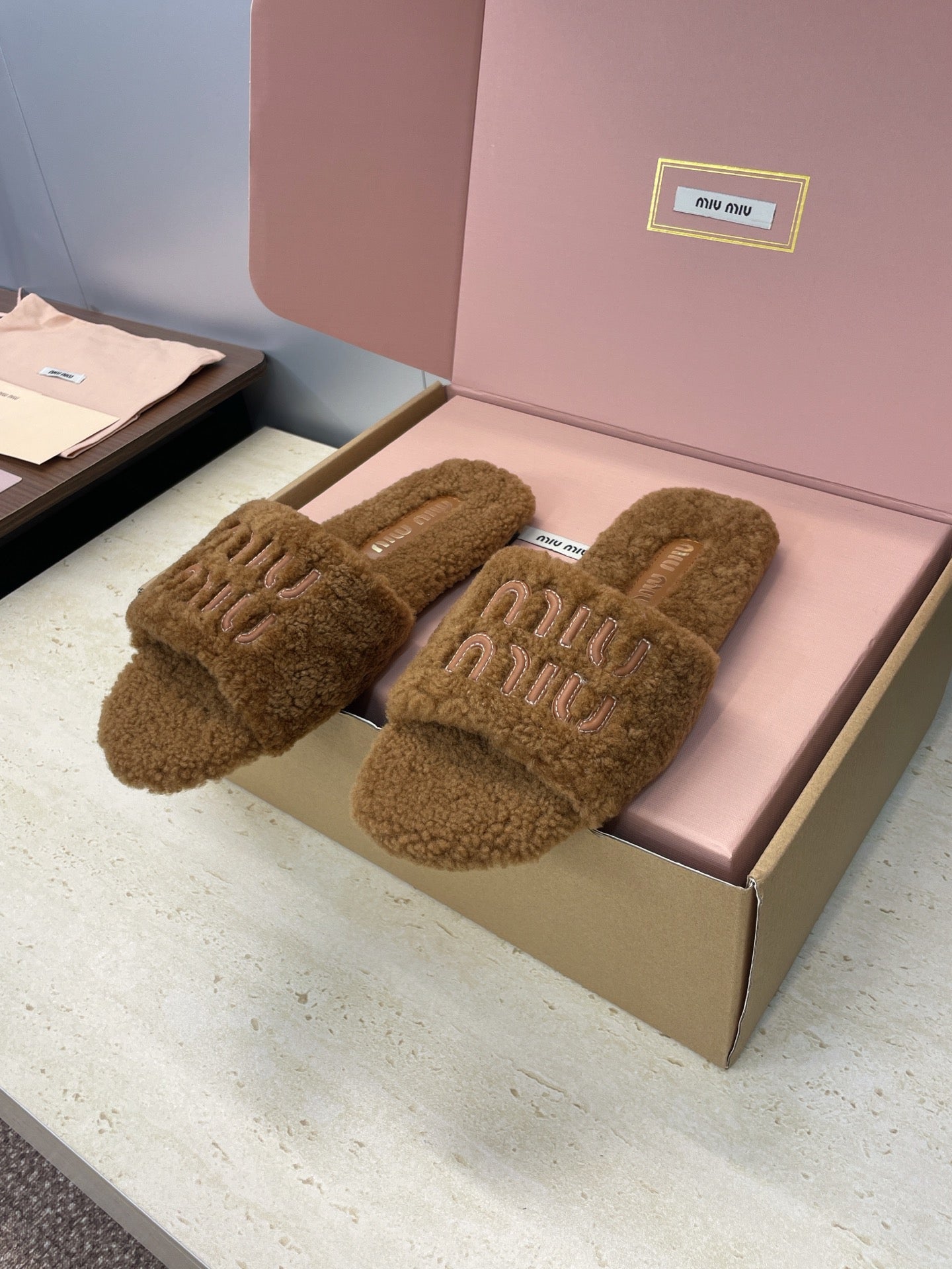 Miumiu 25 Slipper Brown Wool 551703