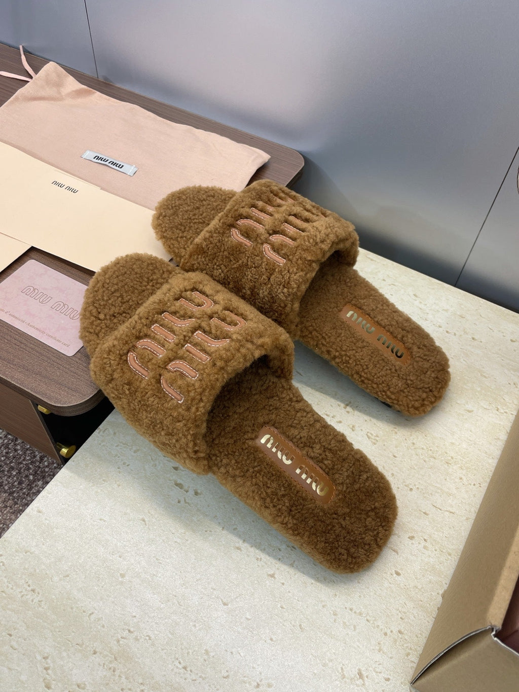 Miumiu 25 Slipper Brown Wool 551703