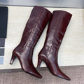YSL Jill Boots 75mm Burgundy Smooth Cafskin 551933
