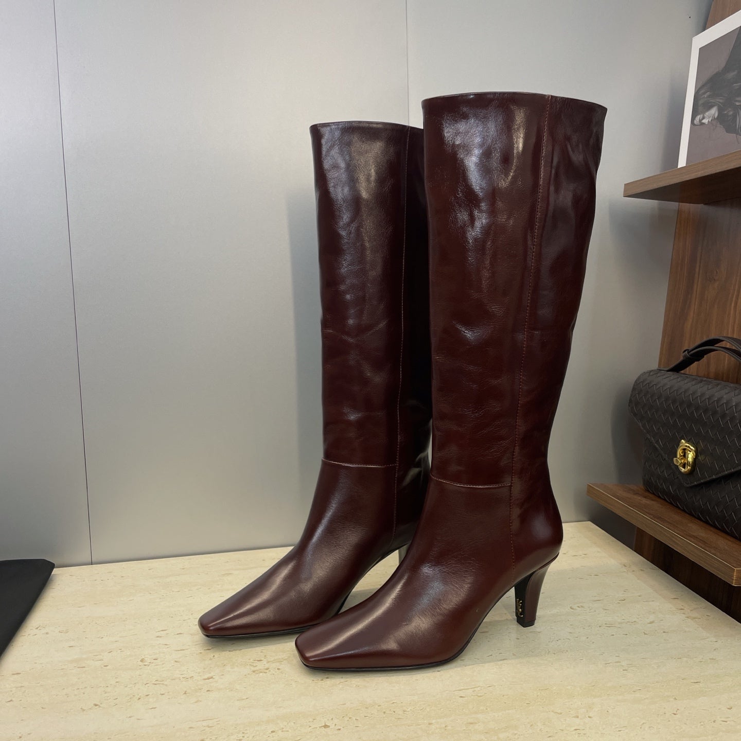 YSL Jill Boots 75mm Burgundy Smooth Cafskin 551933