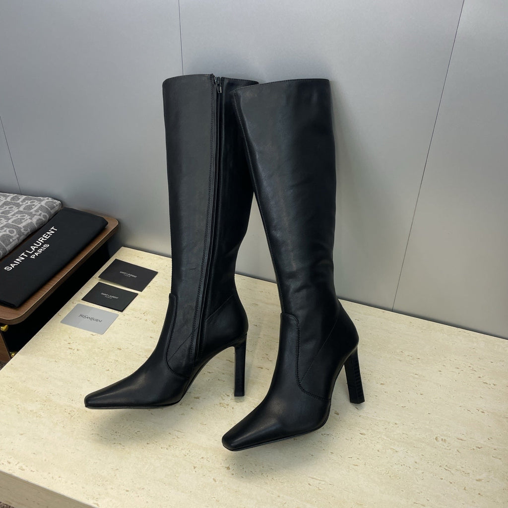 YSL Lily Long Boots 105mm Black Cowhide 551934