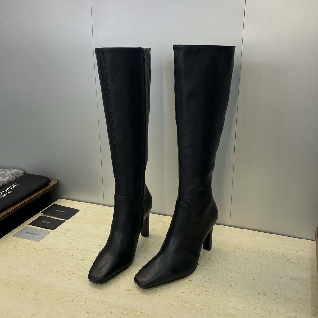 YSL Lily Long Boots 105mm Black Cowhide 551934