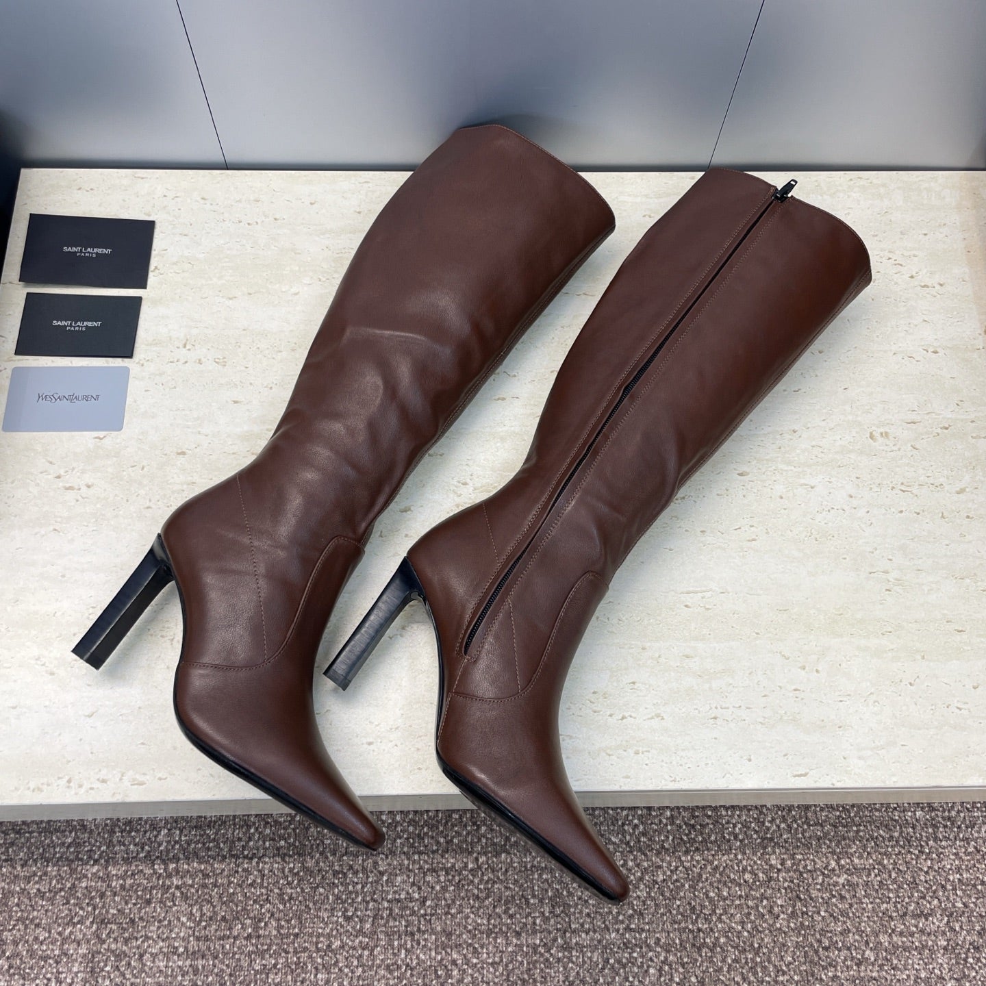 YSL Lily Long Boots 105mm Dark Cocoa Cowhide 551935