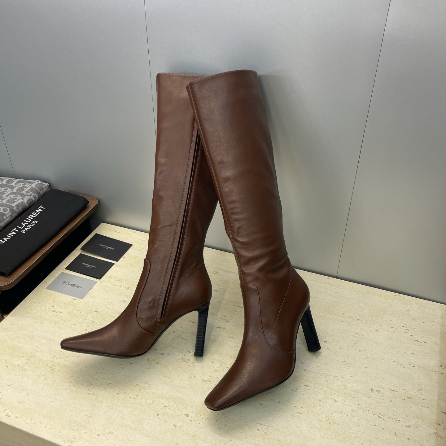 YSL Lily Long Boots 105mm Dark Cocoa Cowhide 551935