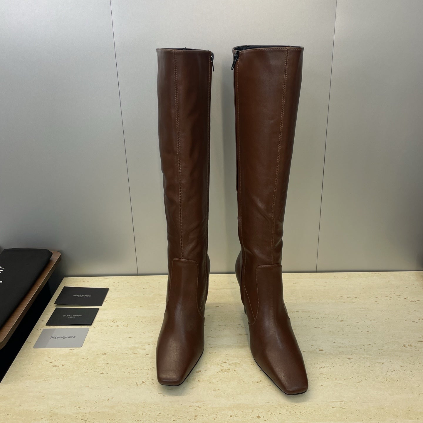 YSL Lily Long Boots 105mm Dark Cocoa Cowhide 551935