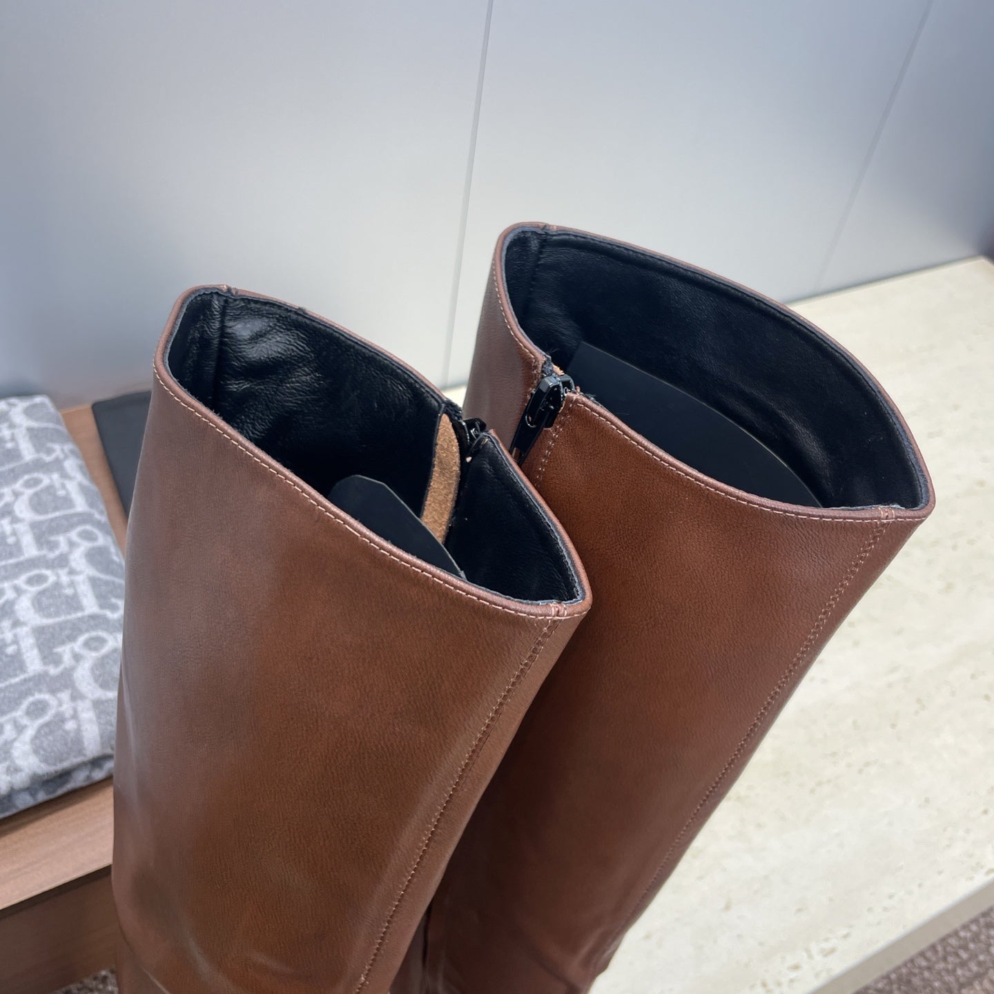 YSL 2025 Square Toe Over-the-Knee Rider Boots Brown Calfskin 574017