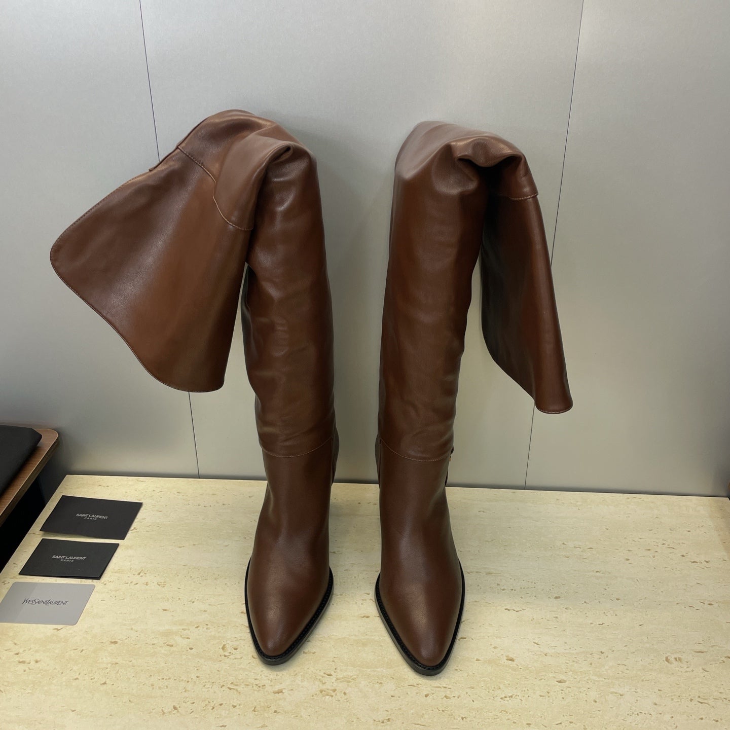 YSL Julia Long Boots 90mm Dark Cocoa Cowhide 551936