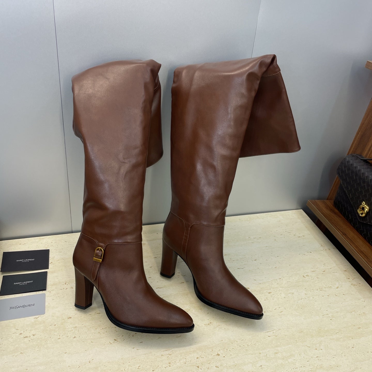 YSL Julia Long Boots 90mm Dark Cocoa Cowhide 551936