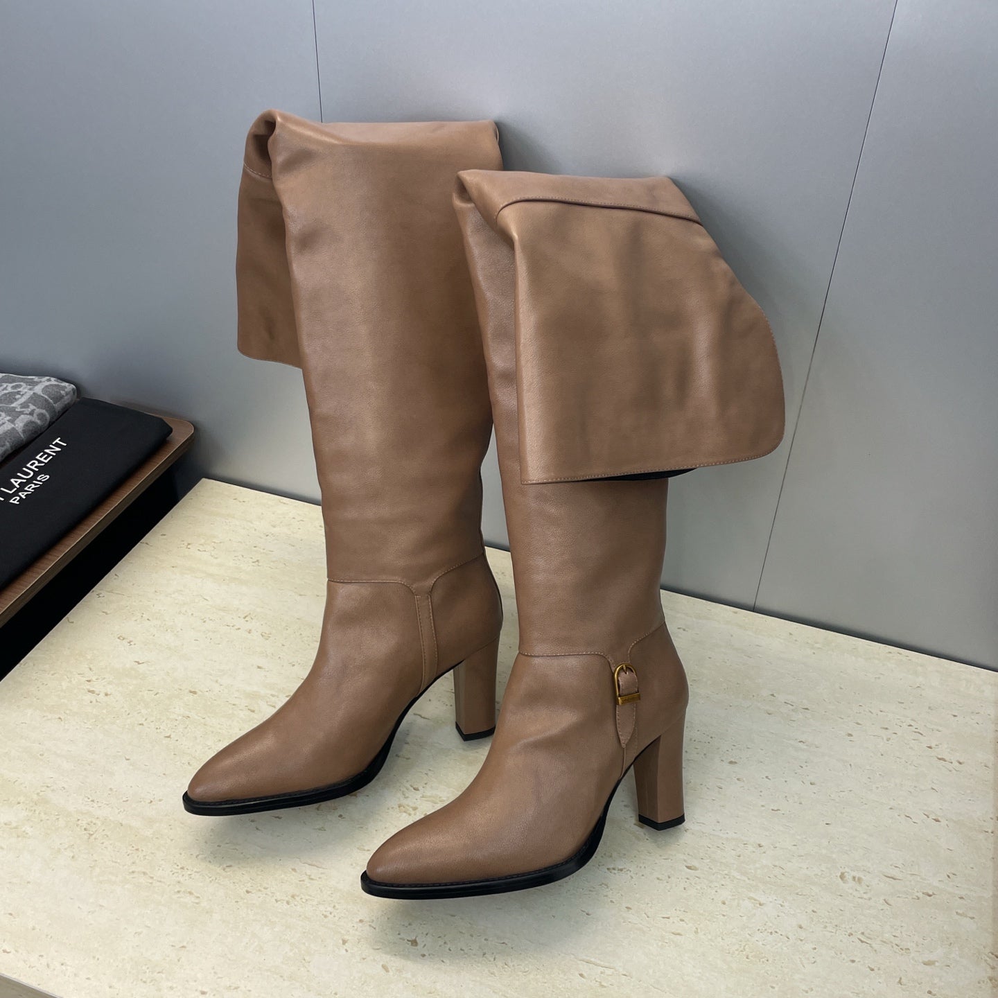YSL Julia Long Boots 90mm Brown Cowhide 551937