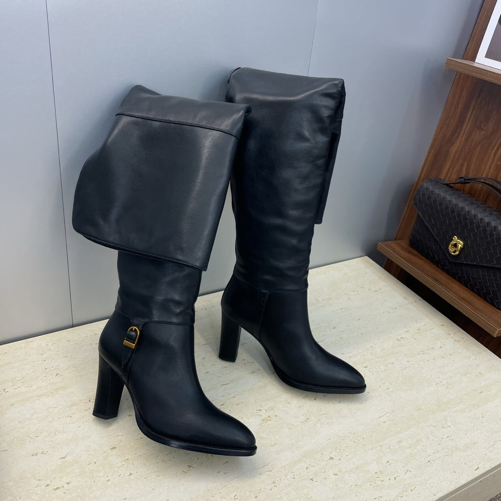 YSL Julia Long Boots 90mm Black Cowhide 551938