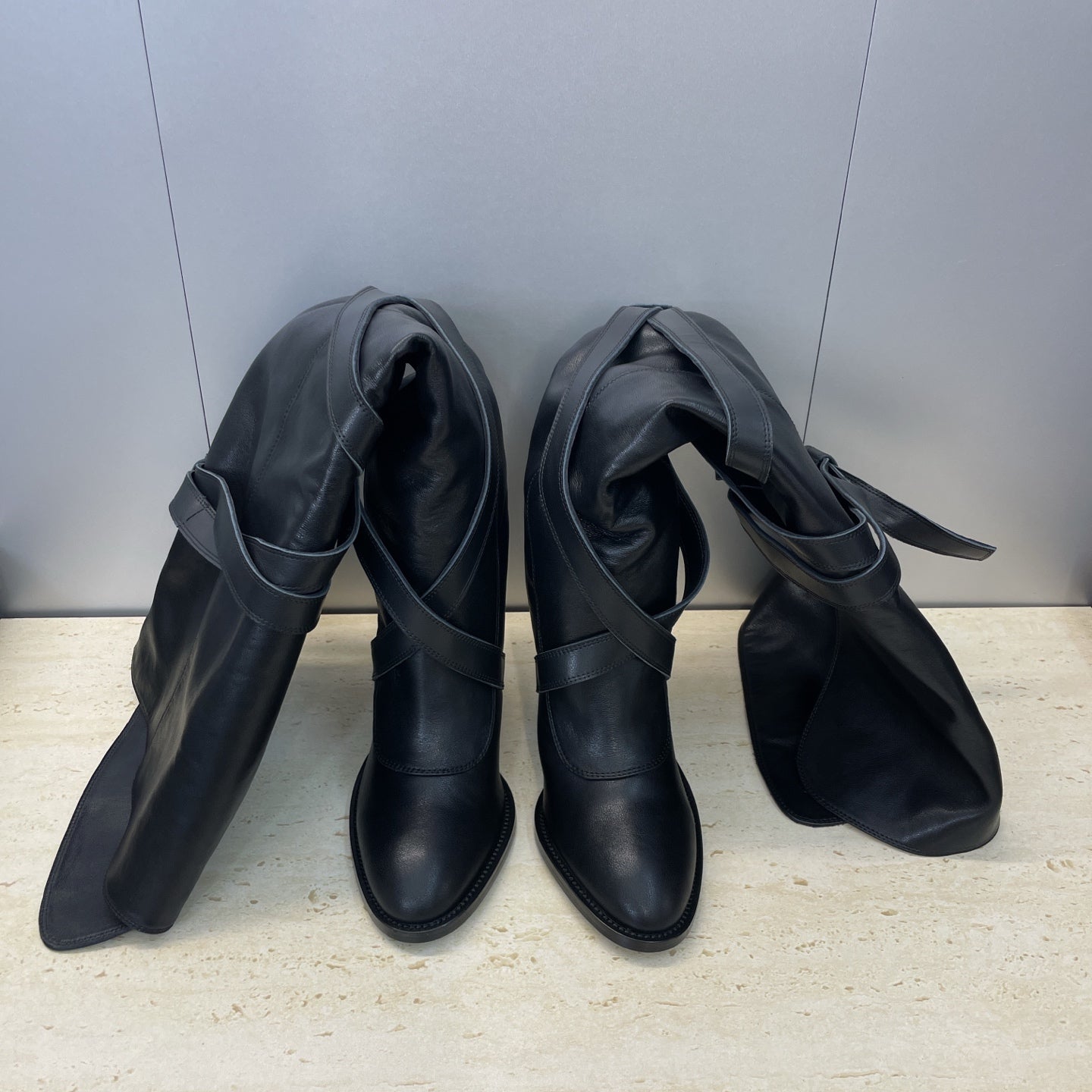 YSL Janis Long Boots 95mm Black Cowhide 551940