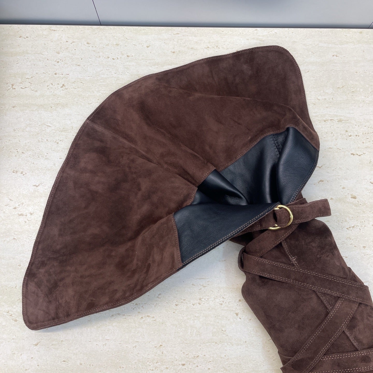 YSL Janis Long Boots 95mm Coffee Suede 551941