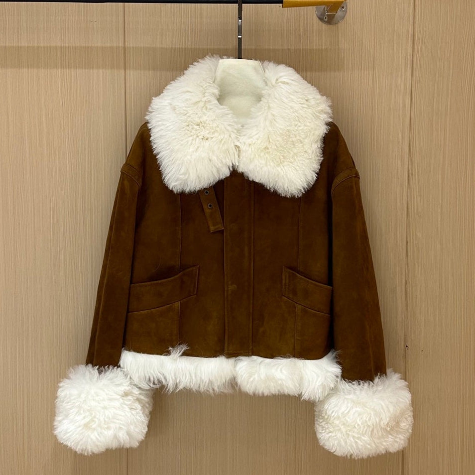 Miumiu 2025 Jacket Camel mix White Suede Wool