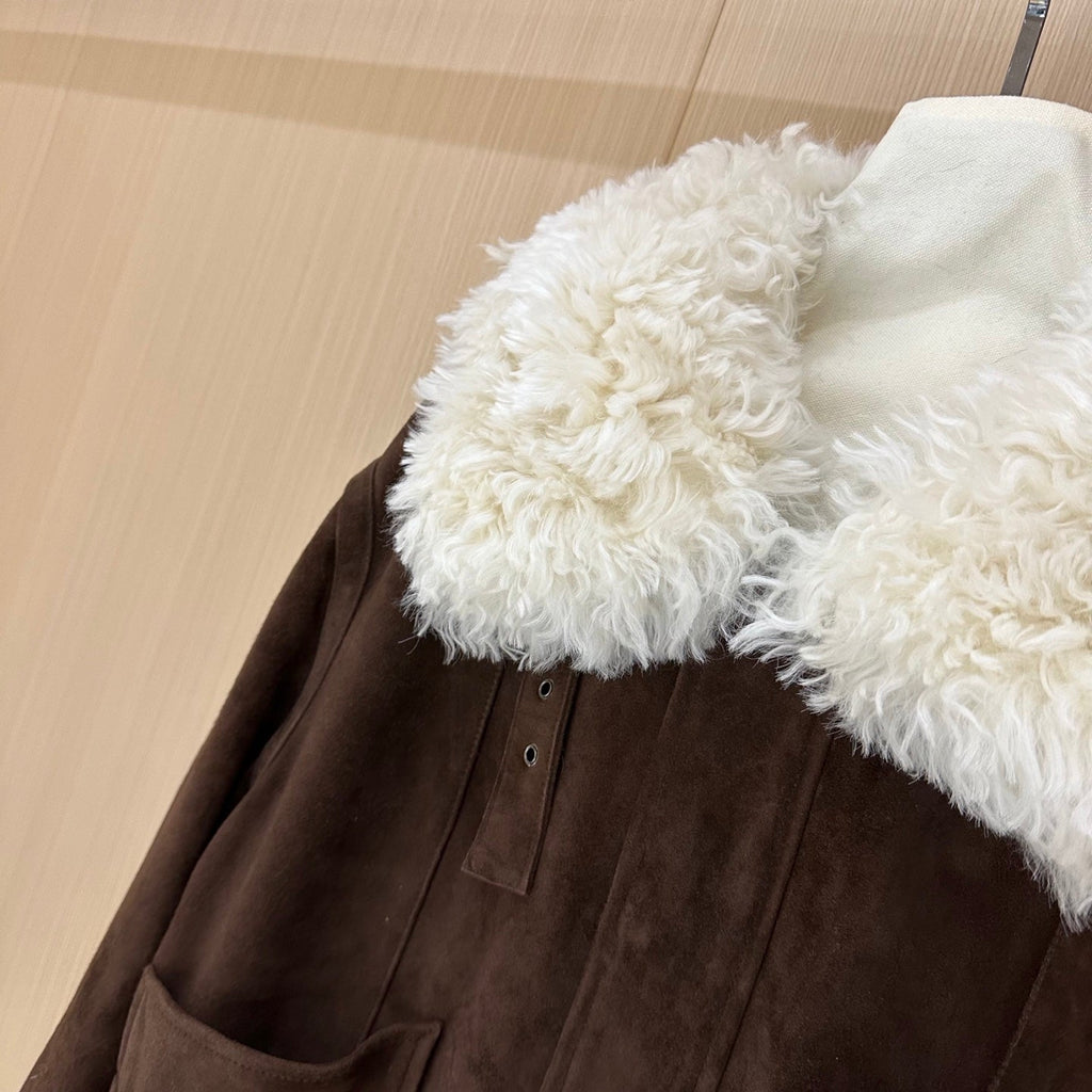 Miumiu 2025 Jacket Dark Brown mix White Suede Wool