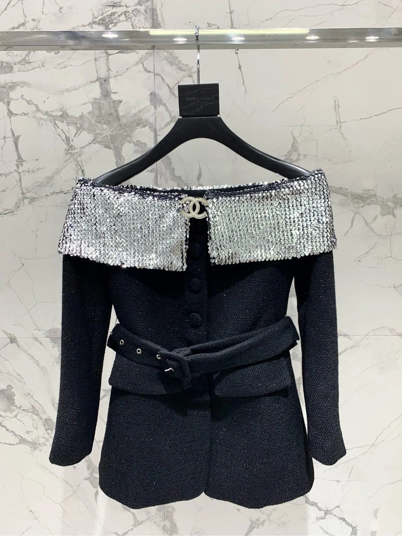 YSL 25S OFF-SHOULDER SEQUIN JACKET STYLE 185