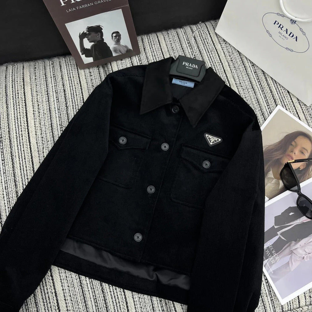 PRADA 25S VELVET-COLLAR SHIRT JACKET 337