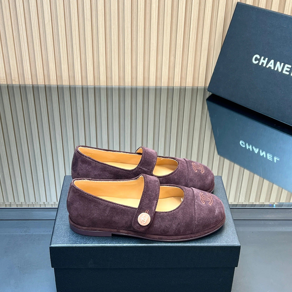 CHANEL 25S DOUBLE-STRAP MARY JANE SHOES IN DARK PURPLE SUEDE