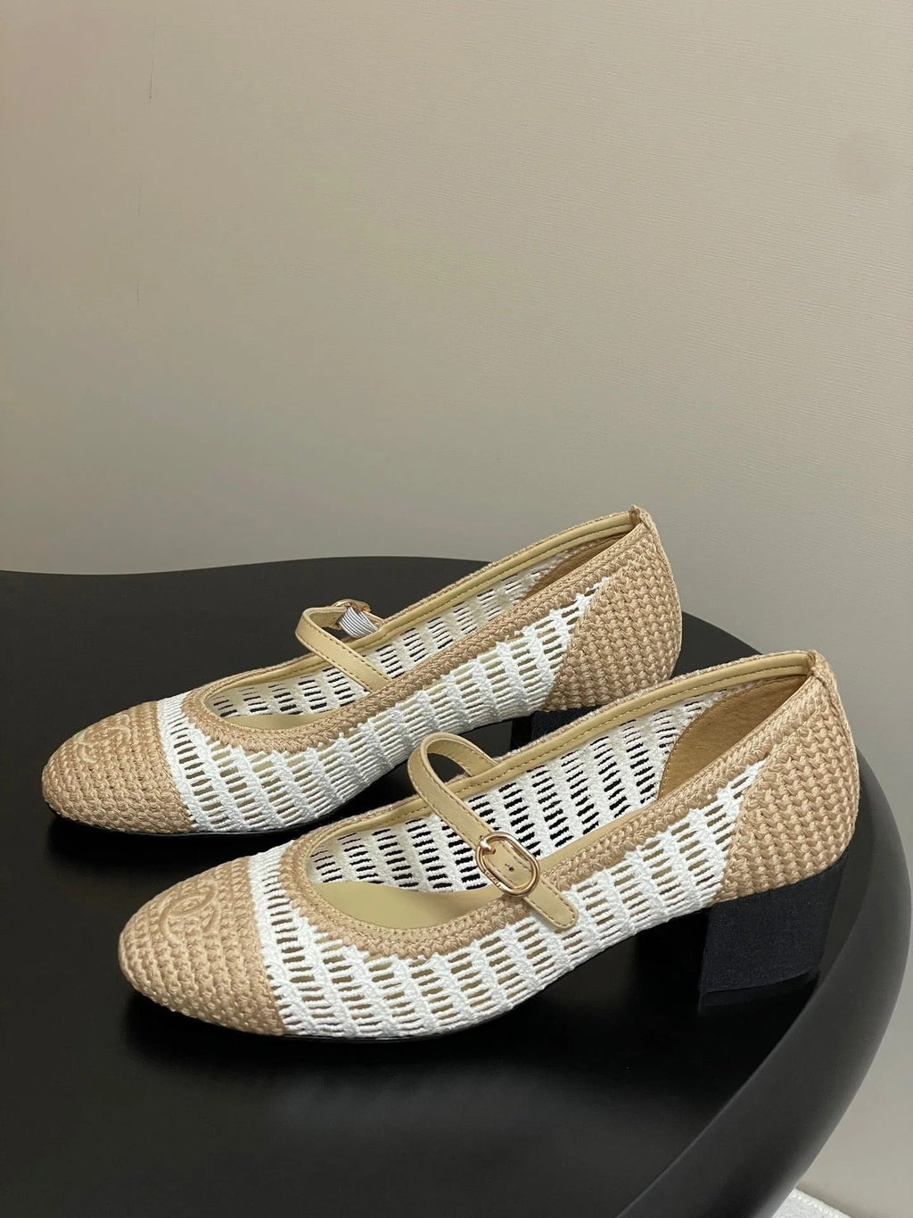 HIGH BALLET MARY JANE 50MM IN NATURAL BEIGE AND WHITE RAFFIA
