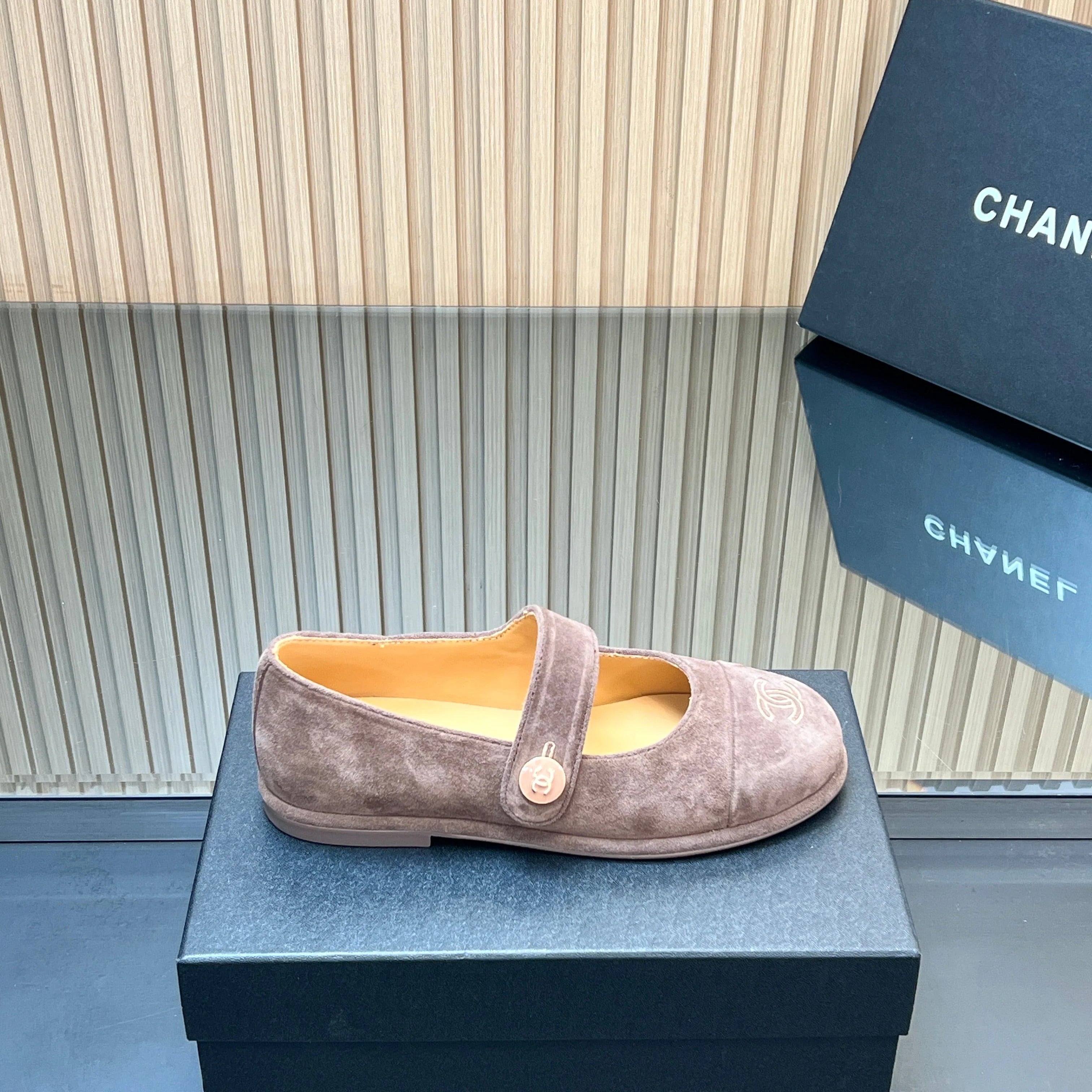 CHANEL 25S DOUBLE-STRAP MARY JANE SHOES IN TAUPE GRAY SUEDE