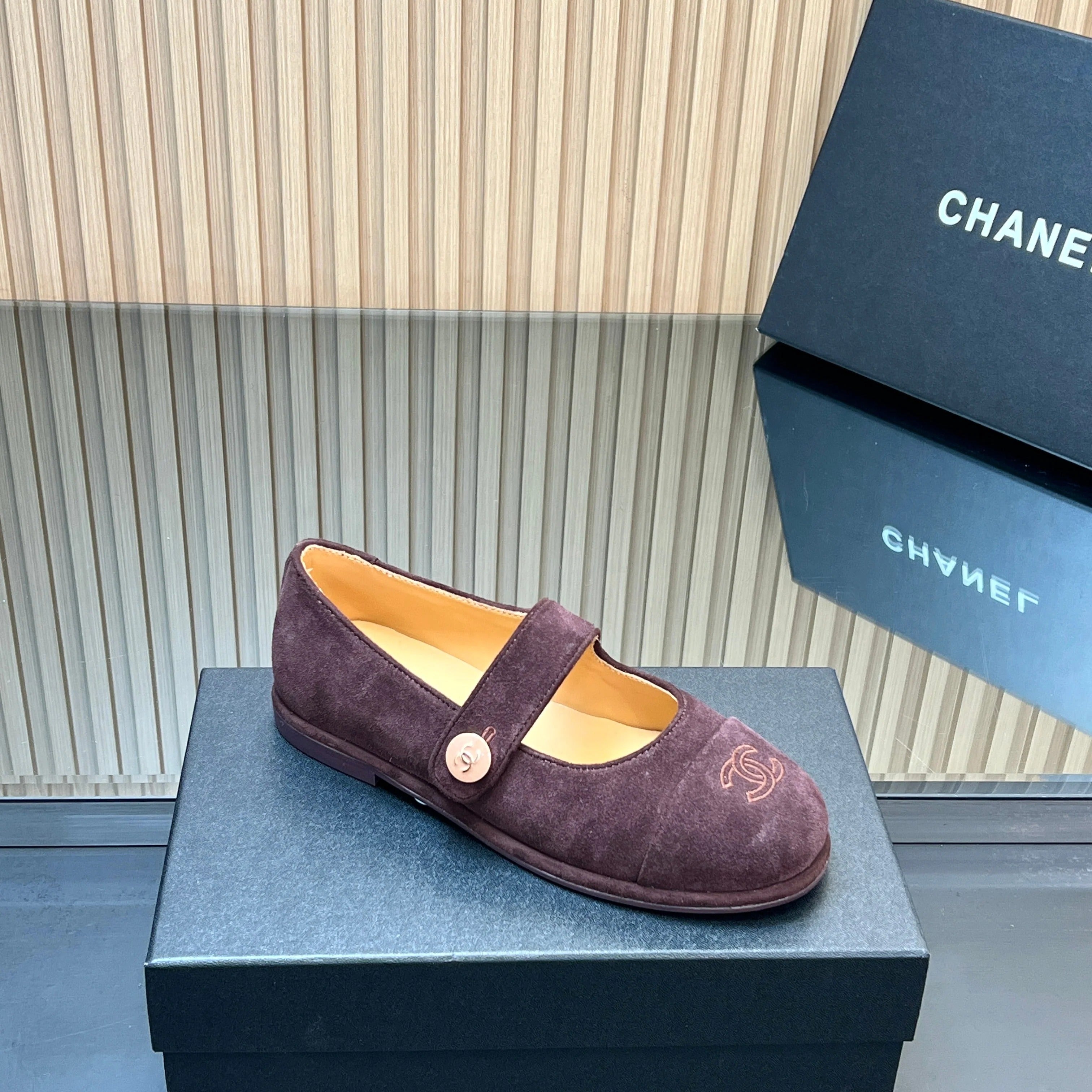 CHANEL 25S DOUBLE-STRAP MARY JANE SHOES IN DARK PURPLE SUEDE