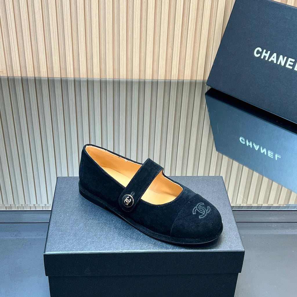 CHANEL 25S DOUBLE-STRAP MARY JANE SHOES IN BLACK SUEDE