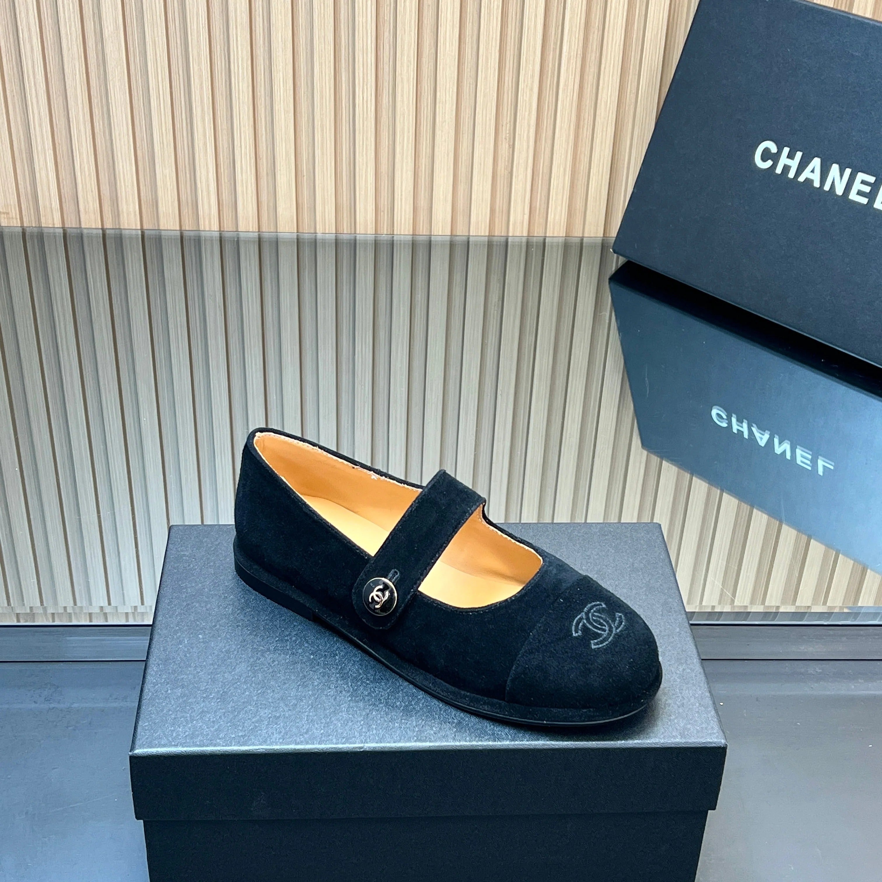 CHANEL 25S DOUBLE-STRAP MARY JANE SHOES IN BLACK SUEDE