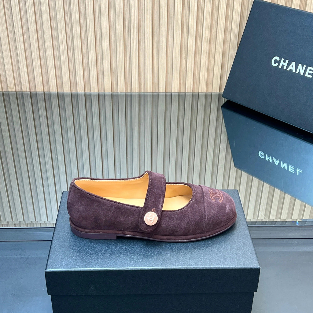 CHANEL 25S DOUBLE-STRAP MARY JANE SHOES IN DARK PURPLE SUEDE